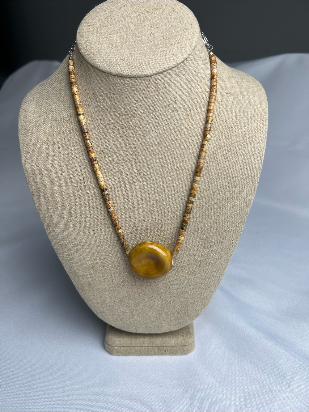 Ceramic Tan Brown Beaded necklace with pendant